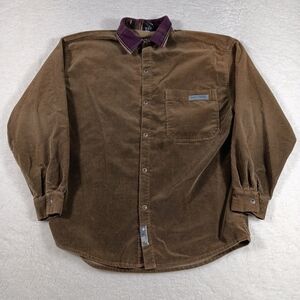Vintage 90s No Fear Shirt Mens Large Brown Corduroy Snap Button Shacket